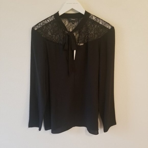 NWT Theory Long Sleeve Lace Yoke Silk Blouse - Picture 1 of 7
